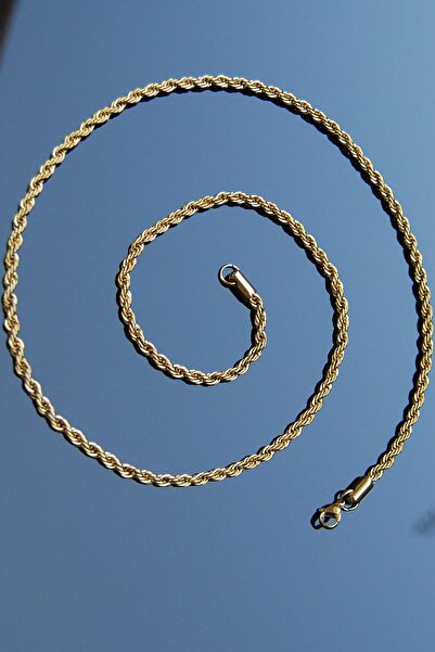 Rua Jewelry Çelik Burgu Halat Zincir Kolye 4 Mm Altın Renk | Kararmaz , Unisex , 2 Yıl Garantili
