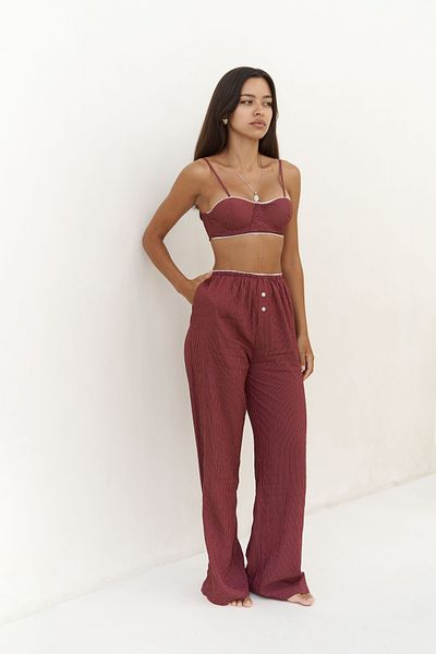 MAİ COLLECTİON Melia Lace Detail Claret Red Triple Set