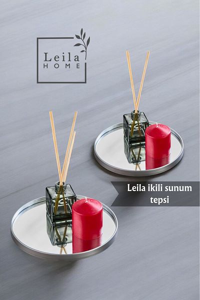 Leila 2 Pieces Round Mirrored Presentation Holder Silver 24X24 Coffee and Tea Presentation Tray