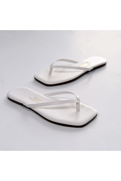Tkees Femei alb pătrat Toe papuci casual elegant
