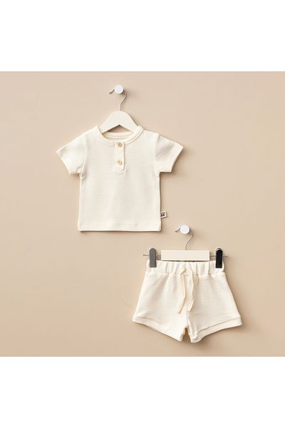Minimus Baby Girl and Boy Waffle Textured Cotton Shorts Suit Is Both Stylish and Comfortable Choice for Summer Months