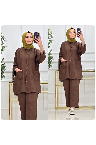 NİSUM MODA Σετ πουκάμισο Nisum Linen Look με τσέπες