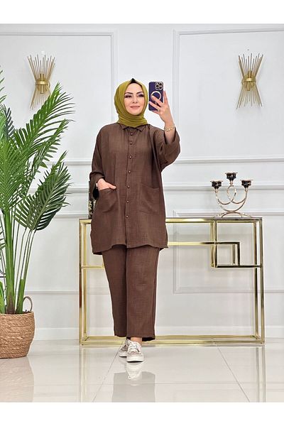 NİSUM MODA Σετ πουκάμισο Nisum Linen Look με τσέπες
