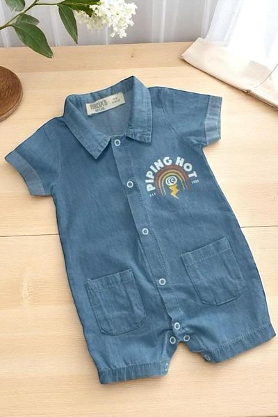 Necix's Baby Boy Denim Shorts Jumpsuit - Gold Stone Baby Printed