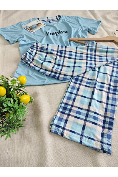 Mihra Кольоровий міланський тканинний комплект піжами для жінок з круглим вирізом 50107