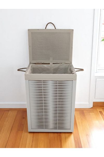 Home Wooden Laundry Basket - White Woodluck with Washable Cloth