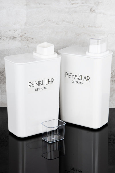 Dolkin Home Set of 2 3000ml Detergent Dispenser Set with Lid Scale Colorful Whites Transparent Label Detergent Box Set