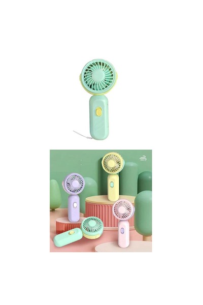 Paras Ticaret Mint Yeşili El Fanı Pilli El Vantilatörü Serinletici Fan (1 ADE...