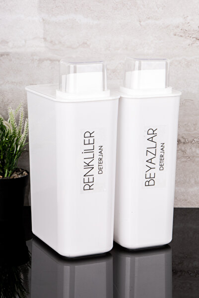 Dolkin Home Set of 2 3000ml Detergent Dispenser Set with Lid Scale Colorful Whites Transparent Label Detergent Box Set