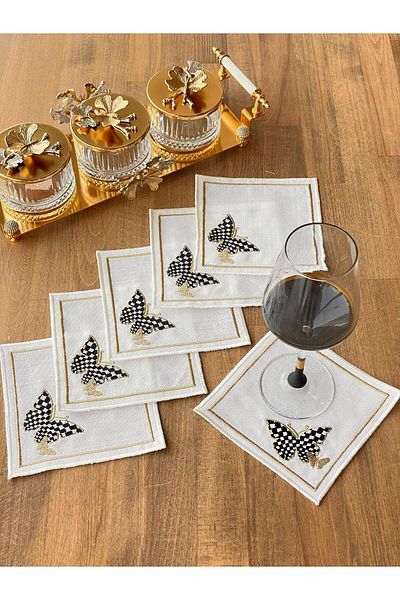 ROSSEV Set de 6 șervețele Dama Kelebek Gold Cocktail