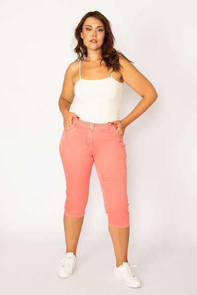 Şans Γυναικείο μεγάλο μέγεθος Dusty Rose Lycra 5 Pocket Denim Capri 65n34116