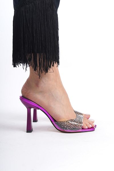 Niloshka Fuchsia Metallic Transparent Stone - Papuci de damă NAPOLI