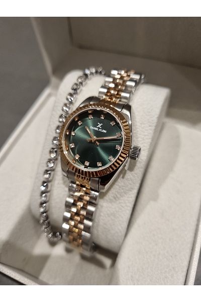 Daniel Klein New Model Dk -Rose Bicolor Steel Bracelet Green Dial Women Wrist Watch