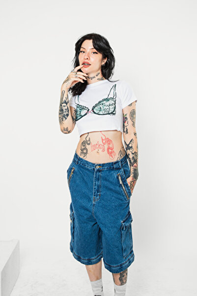 Sekizbiraltı Φιόγκος μπικίνι με στάμπα λευκό Crop Top