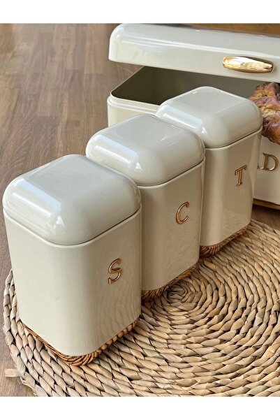 ROSSEV Cream-Gold Bread Bowl and Storage Set of 4