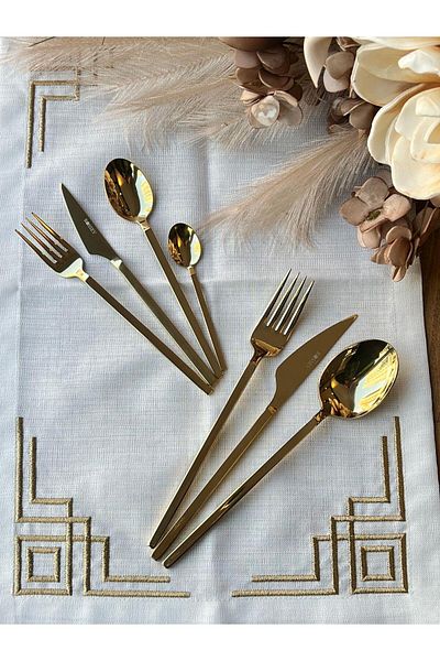 ROSSEV Titanium Gold 42 Pieces - Fork Knife Spoon Set Çkb