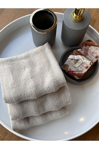 The Mia Bamboo Beige 3 Pack Hand Towels 50X30 cm
