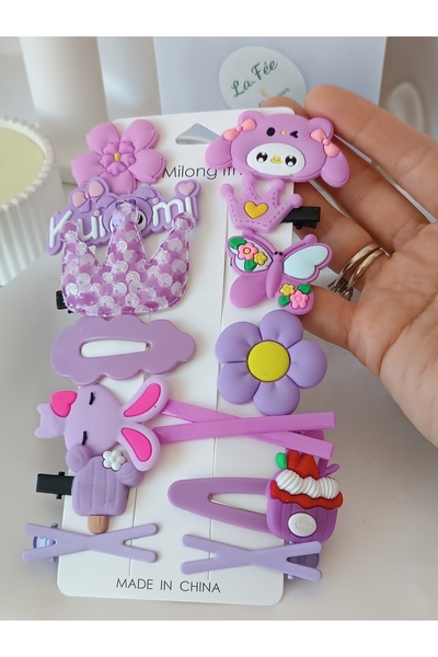 La fee aksesuar Kuromi 14 Pieces Purple Lilac Color Hair Clips 14 Pieces Girl...