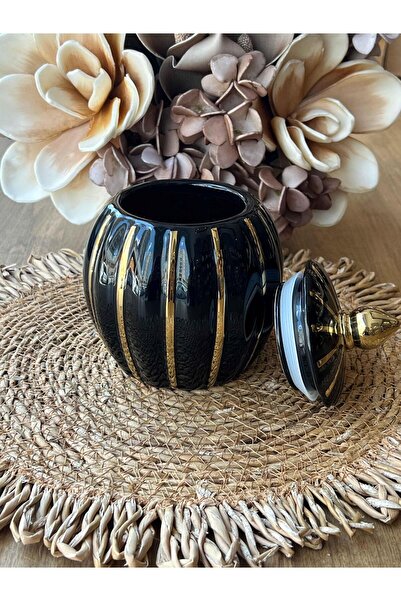 ROSSEV Pumpkin Vakum Kapaklı Kavanoz Küçük Siyah Gold