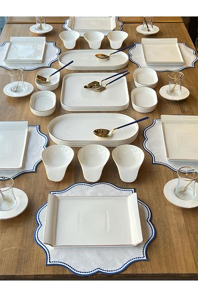 ROSSEV Breakfast Set Pure Blue 48 Pieces for 6 People