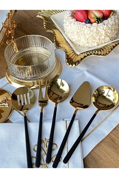 ROSSEV Allegra Black Gold 5 Piece Serving Spoon Set