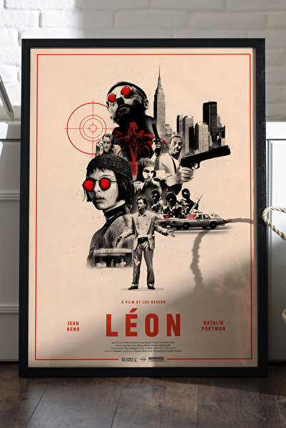 Duvarda Poster Leon cu ramă din lemn negru, pictură murală cu tematică de film