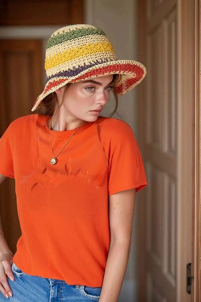 Luminos Butik Beige Hand Knitted Straw Hat Hsr2066