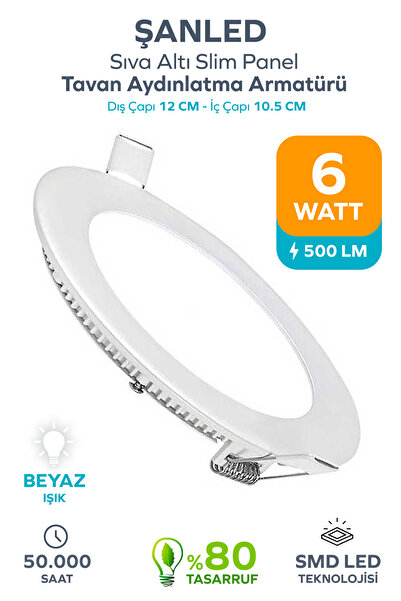 ŞANLED 6w Tasarruflu Led Yuvarlak Beyaz Işık Sıva Altı Slim Panel Tavan Aydınlatma Armatürü-1 Adettir
