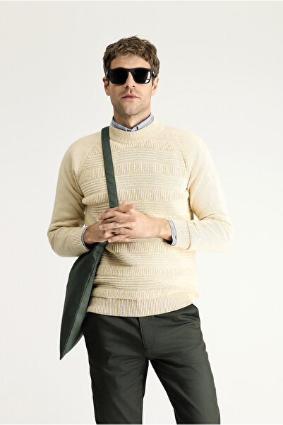 Kiğılı Bato Yaka Slim Fit Dar Kesim Desenli Yünlü Pamuklu Triko Kazak