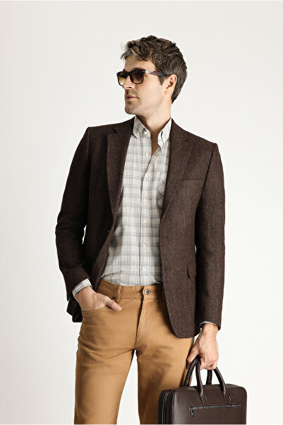 Kiğılı Slim Fit Dar Kesim Yünlü Klasik Desenli Ceket