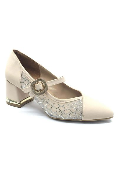 KOCAMANLAR Feles Women's Heeled Shoes with Transparent Buckle Detail Ten