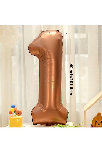 Deniz Party Store Retro Chocolate Brown 1 Year Foil Balloon 100 cm 40" Inch