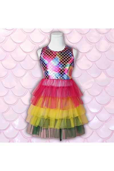 darko Colorful Fish Scale Pink Yellow Red Mermaid Tutu Girl's Mermaid Dress Costume Multicolor