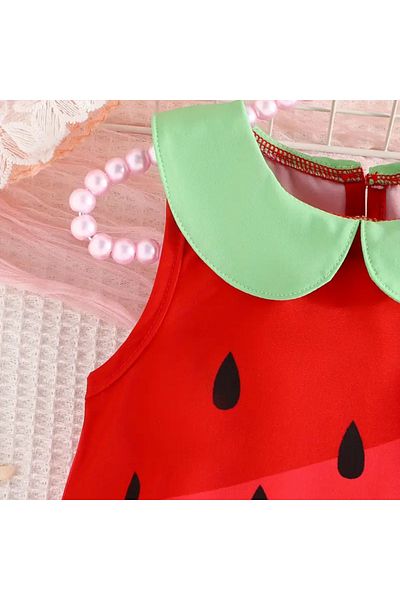 darko Strawberry Red Green Watermelon Sleeveless Bag Set 2 Piece Set Cute Baby Girl Dress Bag Eid Holiday