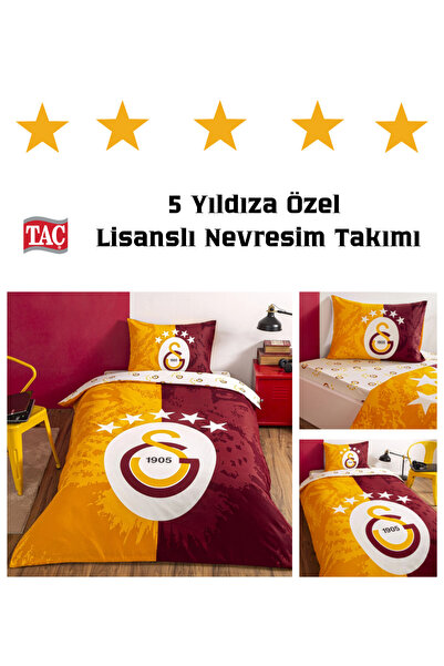 Taç Σετ Παπλωματοθήκης από Βαμβάκι Taç Lisanslı Galatasaray 5th Star για μονό...
