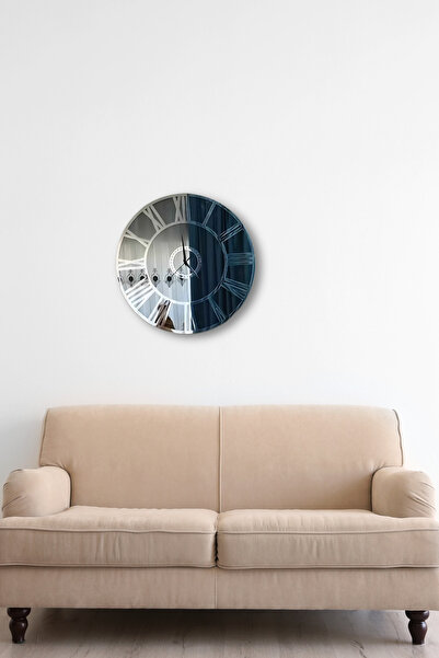 byMelekoğlu Silver Color Mirrored Wall Clock, Roman Numeral Clock 40 cm