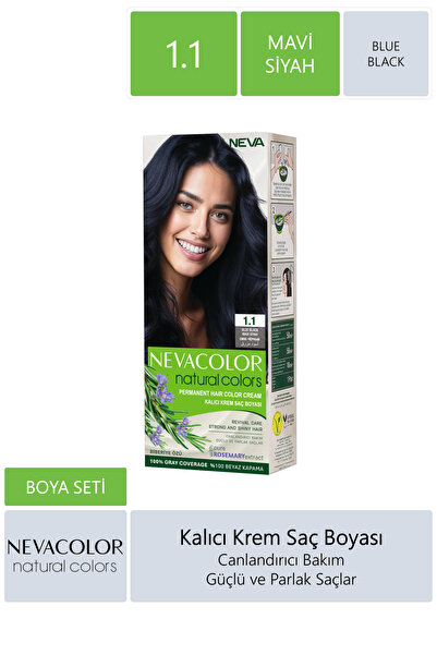 Neva Color Nevacolor Natural Colors 1.1 Mavi Siyah - Kalıcı Krem Saç Boyası Seti