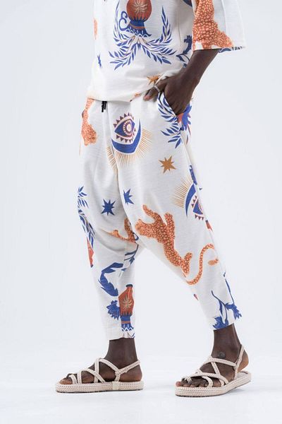 SUPERBLUE Men's Patterned Loose Baggy Trousers with Elastic Waist