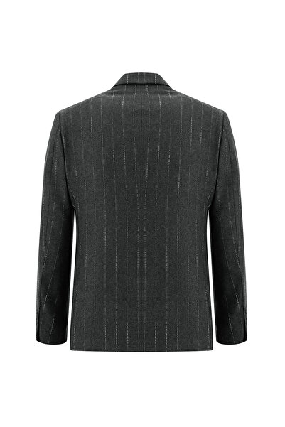 Abdullah Kiğılı Double Breasted Striped Jacket with Regular Fit Wool