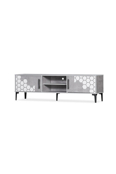 Generic Rectangular TV Table 160 cm with 2 Storage Drawers and Shelves - Grey and White