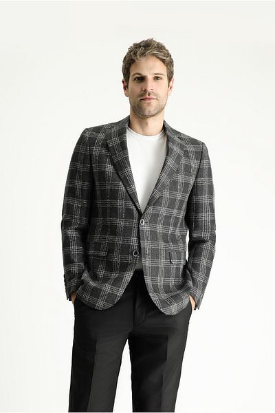 Kiğılı Regular Fit Wool Linen Blended Plaid Jacket