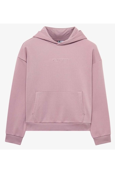 SKECHERS W Essential Hoodie Sweatshirt S242111 Kadın Kapüşonlu Sweatshirt PEMBE