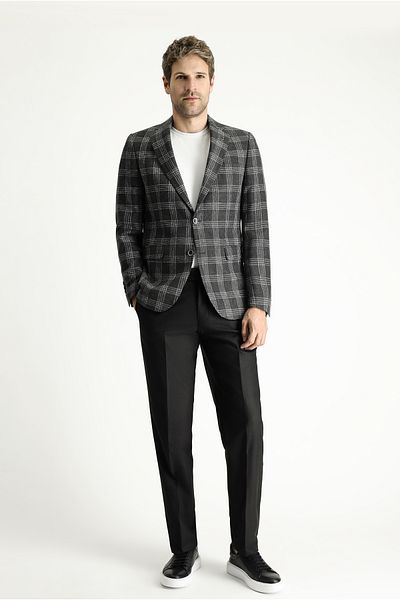 Kiğılı Regular Fit Wool Linen Blended Plaid Jacket