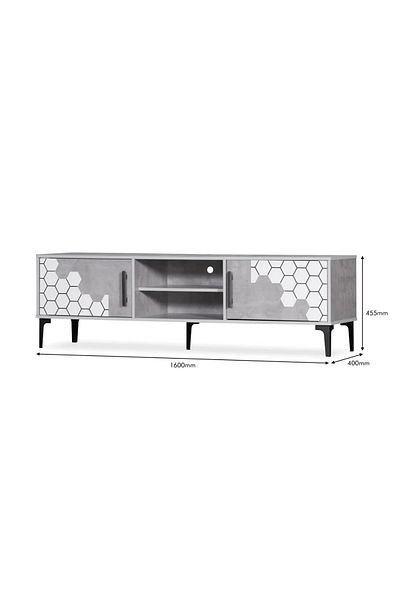 Generic Rectangular TV Table 160 cm with 2 Storage Drawers and Shelves - Grey and White