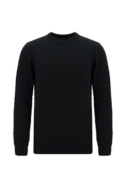 Abdullah Kiğılı Bisiklet Yaka Slim Fit Dar Kesim Desenli Pamuklu Kaşmirli Triko Kazak