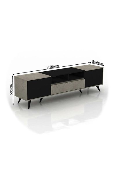 Generic Modern TV Stand with Multiple Storage Drawers, 179 cm, Malaysian Wood - Gray and Black