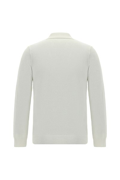 Abdullah Kiğılı Polo Neck Regular Fit Patterned Cotton Cashmere Knitwear Sweater