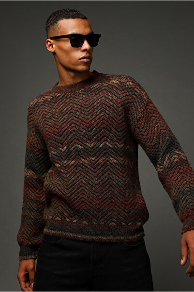 Kiğılı Pulover de lână cu modele oversizee cu guler rotund