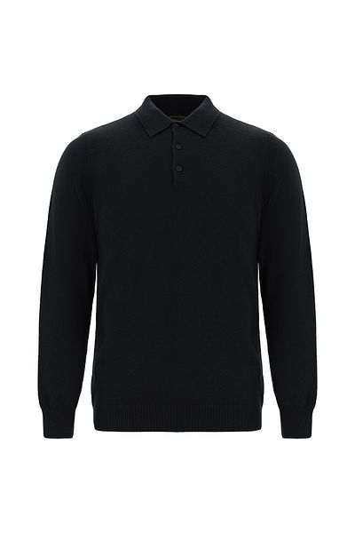 Abdullah Kiğılı Polo Neck Regular Fit Patterned Cotton Cashmere Knitwear Sweater