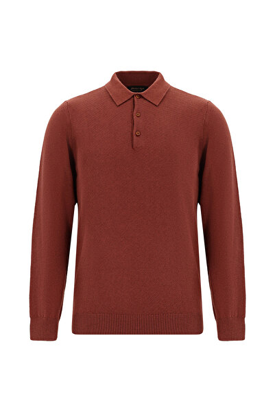 Abdullah Kiğılı Polo Yaka Regular Fit Desenli Pamuklu Kaşmirli Triko Kazak